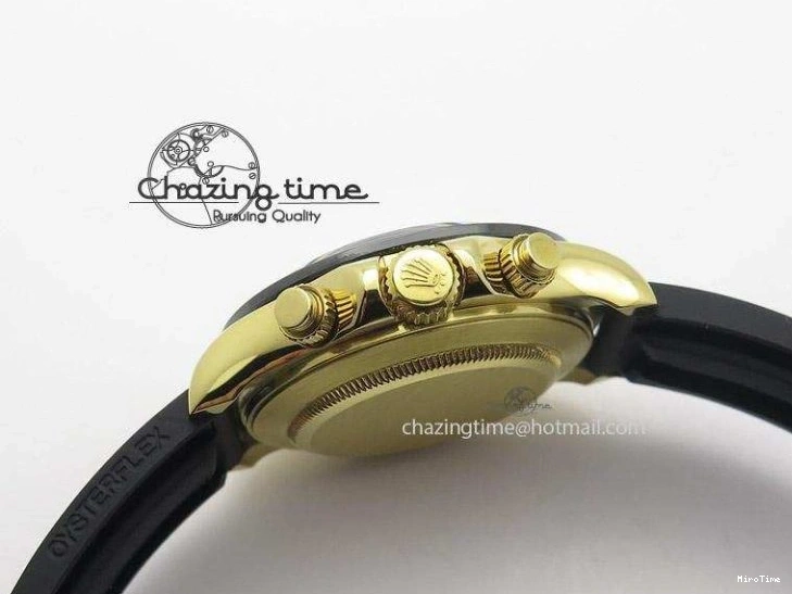 MiroTime 0403 Stylish Daytona YG BP Maker Gold Dial Sticks Markers On Rubber Strap A7750@ 4012